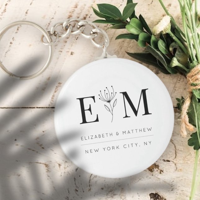 Wedding Elegant Chic Modern Monogram Foliage Keychain (Creator Uploaded)