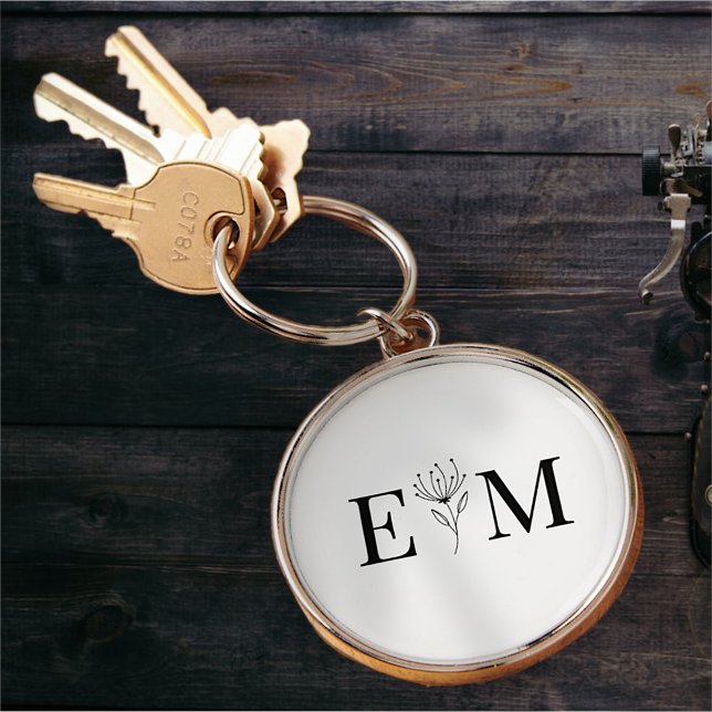Wedding Elegant Chic Modern Monogram Foliage Keychain (Creator Uploaded)
