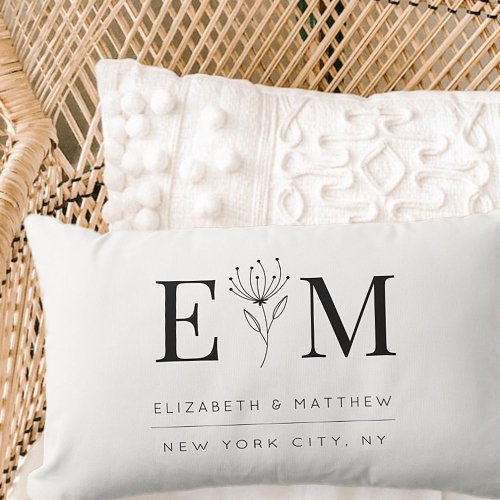 Wedding Elegant Chic Modern Monogram Foliage Lumbar Pillow
