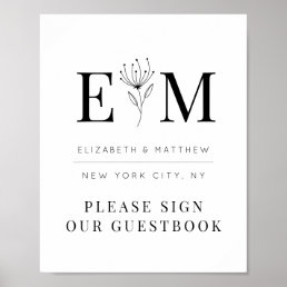 Wedding Elegant Chic Modern Monogram Foliage Poster