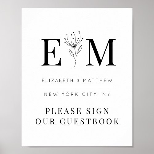 Wedding Elegant Chic Modern Monogram Foliage Poster