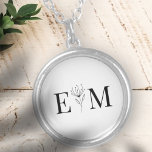 Wedding Elegant Chic Modern Monogram Foliage Silver Plated Necklace<br><div class="desc">Composed of simple straight lined frames with classic cursive script and serif typography. These elements are simple,  timeless,  and classic.. 

This is designed by White Paper Birch Co. exclusive for Zazzle.

Available here:
http://www.zazzle.com/store/whitepaperbirch</div>
