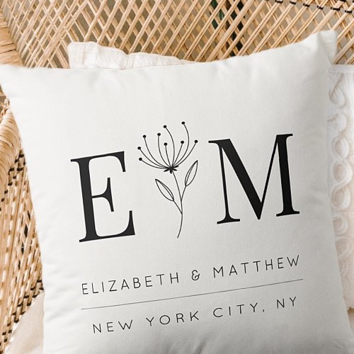 Wedding Elegant Chic Modern Monogram Foliage Throw Pillow