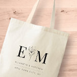 Wedding Elegant Chic Modern Monogram Foliage Tote Bag<br><div class="desc">Composed of simple straight lined frames with classic cursive script and serif typography. These elements are simple,  timeless,  and classic.. 

This is designed by White Paper Birch Co. exclusive for Zazzle.

Available here:
http://www.zazzle.com/store/whitepaperbirch</div>