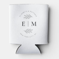 Modern Monogram Simple Cream Ivory Wedding Favor Can Cooler