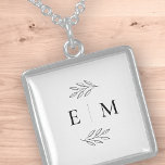 Wedding Elegant Chic Modern Simple Chic Monogram Sterling Silver Necklace<br><div class="desc">Composed of simple straight lined frames with classic cursive script and serif typography. These elements are simple,  timeless,  and classic.. 

This is designed by White Paper Birch Co. exclusive for Zazzle.

Available here:
http://www.zazzle.com/store/whitepaperbirch</div>