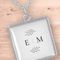 Wedding Elegant Chic Modern Simple Chic Monogram Sterling Silver Necklace