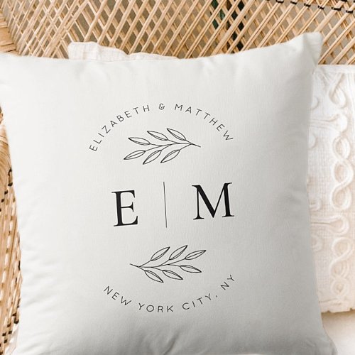 Wedding Elegant Chic Modern Simple Chic Monogram Throw Pillow