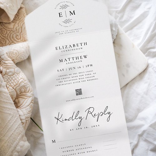 Wedding Elegant Chic Modern Simple QR Code All In One Invitation