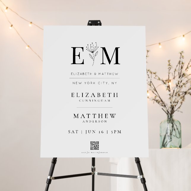 Wedding Elegant Chic Modern Simple QR Code Welcome Foam Board (In Situ (Stand))