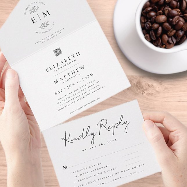 Wedding Elegant Chic Modern Simple QR Meal Option All In One Invitation (Creator Uploaded)