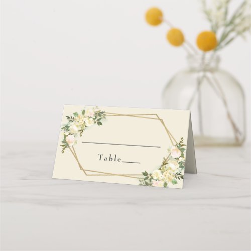 Wedding Elegant Chic Rose Floral Gold Frame Place Card