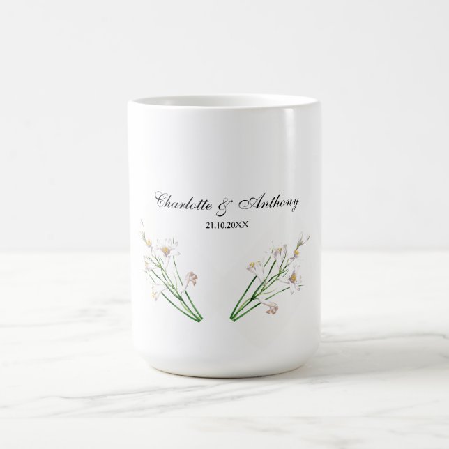 Wedding Elegant Creative Floral White Chic Coffee Mug (Center)