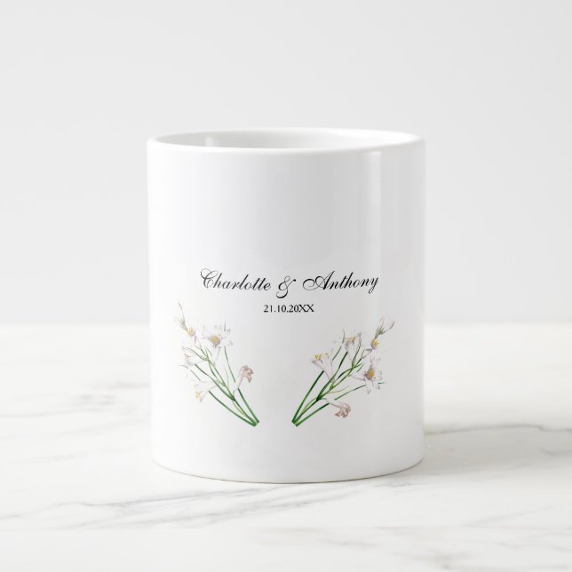 Wedding Elegant Creative Floral White Chic Giant Coffee Mug (Front)