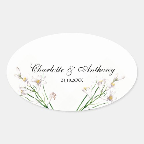 Wedding Elegant Creative Floral White Chic Oval Sticker