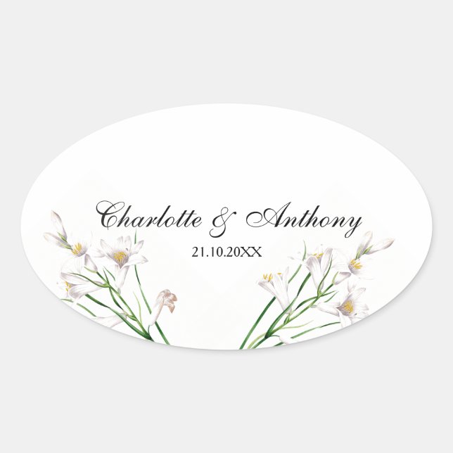 Wedding Elegant Creative Floral White Chic Oval Sticker (Front)