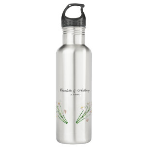 Wedding Elegant Creative Floral White Chic Stainless Steel Water Bottle