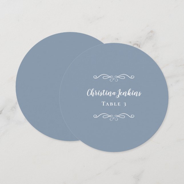 Wedding Elegant Dusty Blue Round Guest Place Card (Front/Back)