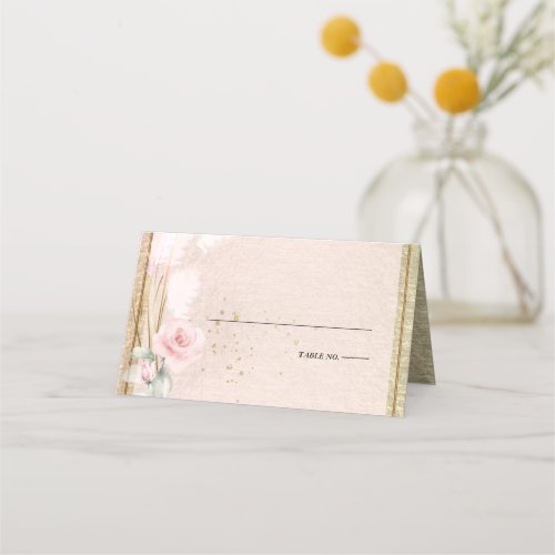 Wedding  Elegant Dusty Pink Floral Pampas Grass Place Card