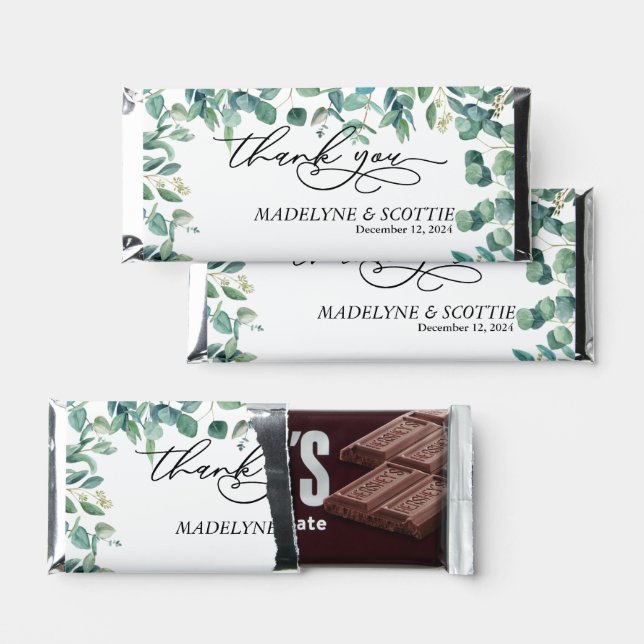 Wedding Elegant Eucalyptus Leaves Thank you  Hershey Bar Favors (Front)