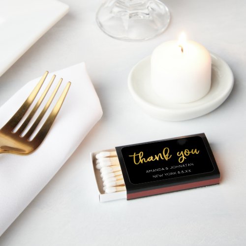 Wedding Elegant Event Anniversary Black Gold Thank Matchboxes