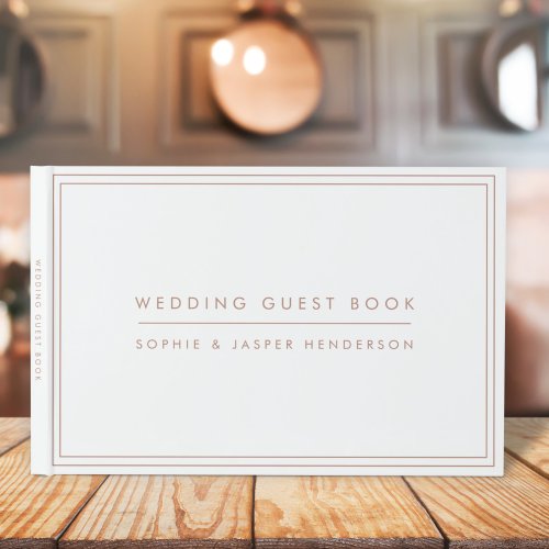 Wedding  Elegant Faux Rose Gold and White Minimal Guest Book