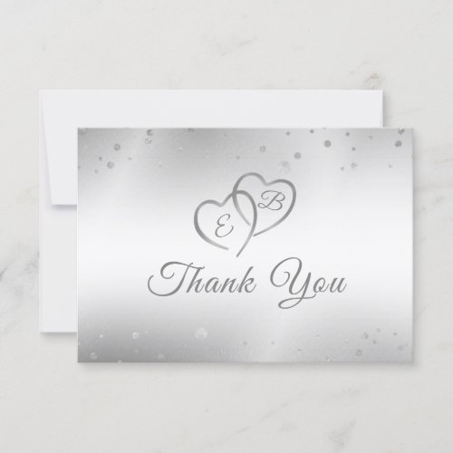Wedding Elegant Faux Silver Hearts Confetti Script Thank You Card