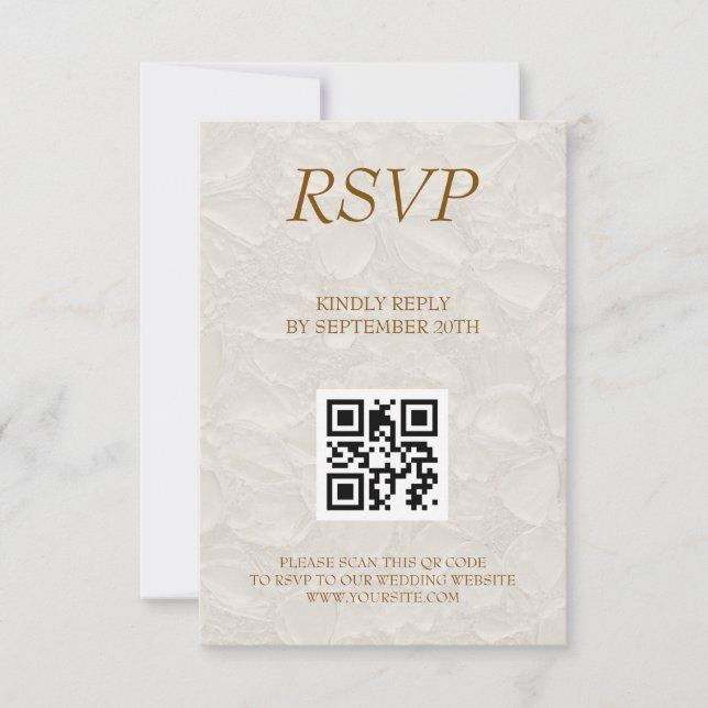 Wedding Elegant Floral Beige QR RSVP Card (Front)