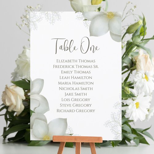 Wedding Elegant Floral Magnolia Table Number 