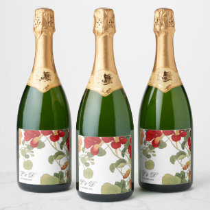 Wedding Elegant Floral Orange Custom Sparkling Wine Label