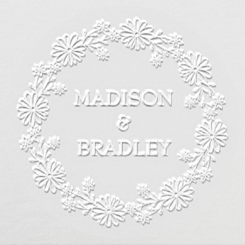 Wedding Elegant Floral Wreath Personalized Names Embosser