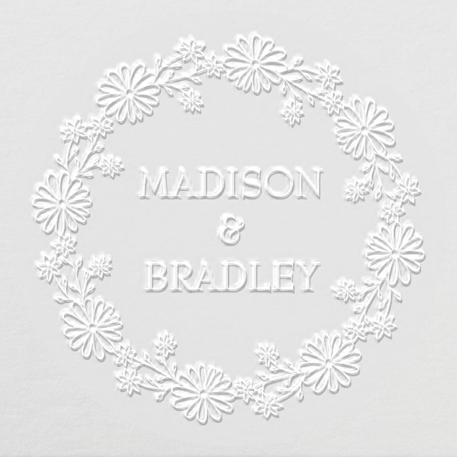 Wedding Elegant Floral Wreath Personalized Names Embosser (Design)