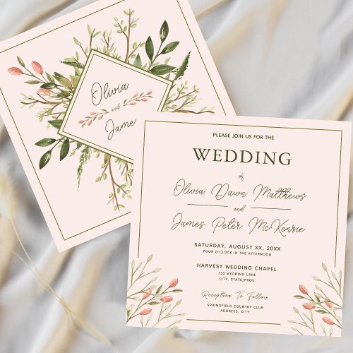 Wedding Elegant Forest Leaves Soft Pink Invitation