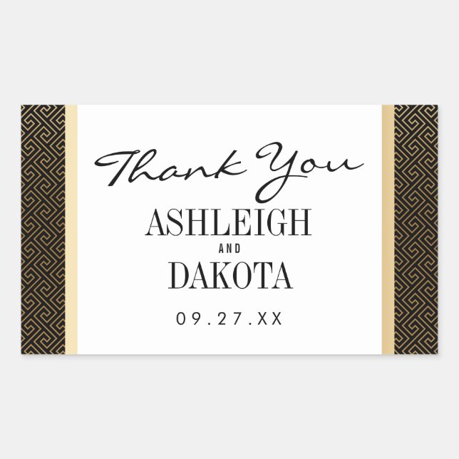 Wedding | Elegant Formal Golden Geometric on Black Rectangular Sticker (Front)
