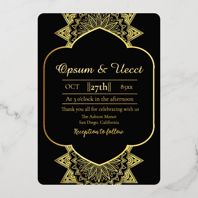 Wedding Elegant Gold Background Floral Gold Foil Foil Invitation (Front)