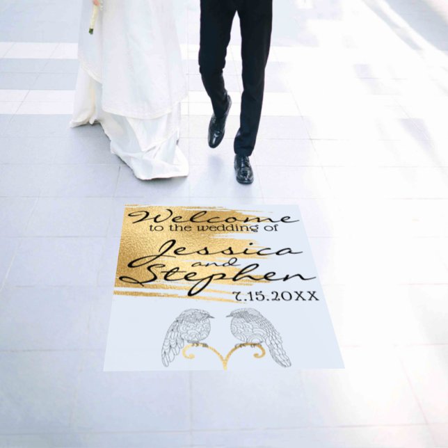 Wedding Elegant Gold Lovebirds Floor Decal (Wedding)