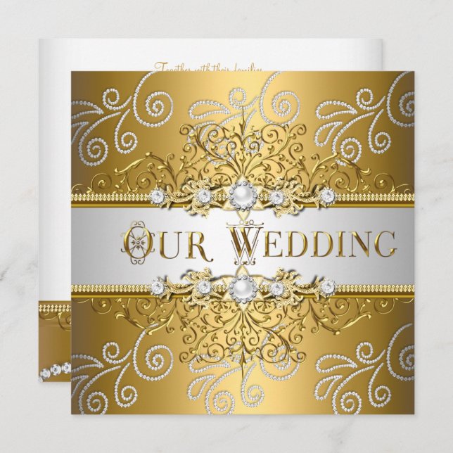 Wedding Elegant Gold Silver Lace Diamond Invitation (Front/Back)