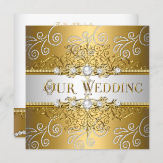 Wedding Elegant Gold Silver Lace Diamond Invitation