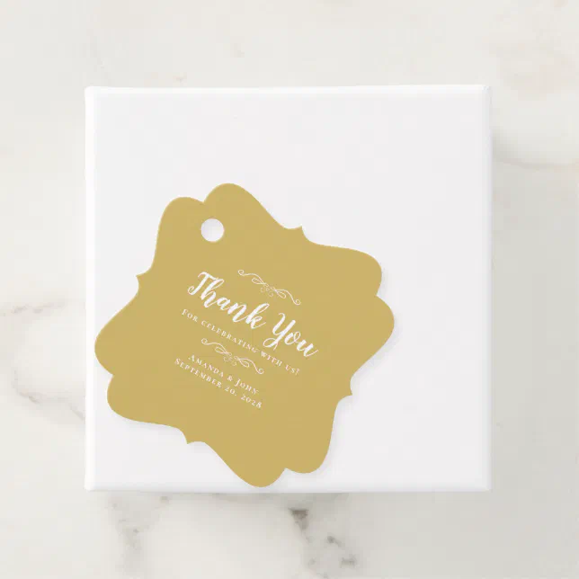 Wedding Elegant Gold White Calligraphy Thank You Favor Tags | Zazzle