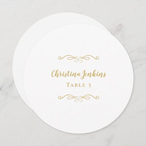 Wedding Elegant Gold  White Round Place Card