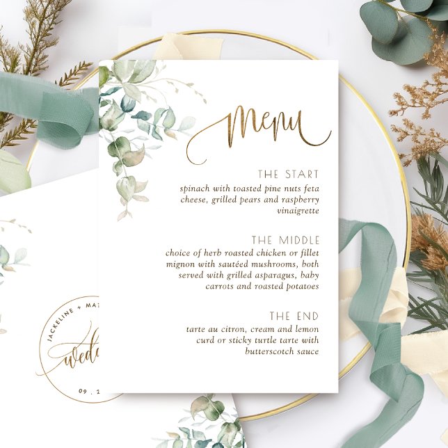 Wedding, Elegant Greenery with Eucalyptus Leaves Menu (Creator Uploaded)