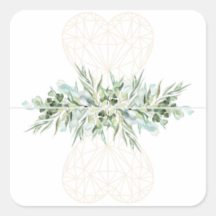 Wedding Elegant Heart Foliage Divider Tabs Square Sticker