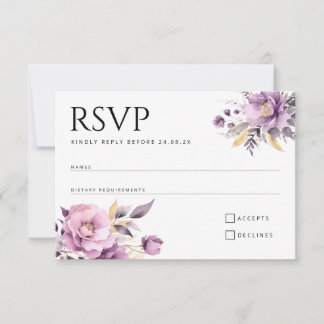 Wedding elegant lilac flowers RSVP Card