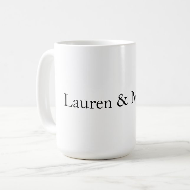Wedding Elegant Minimalist Black White Names Coffee Mug (Front Left)