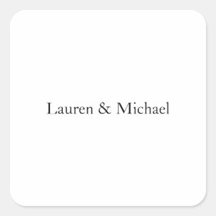 Wedding Elegant Minimalist Black White Names Square Sticker