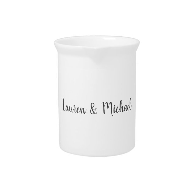 Wedding Elegant Minimalist Calligraphy Black White Beverage Pitcher (Front)