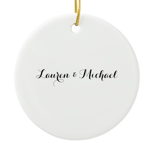 Wedding Elegant Minimalist Calligraphy Black White Ceramic Ornament