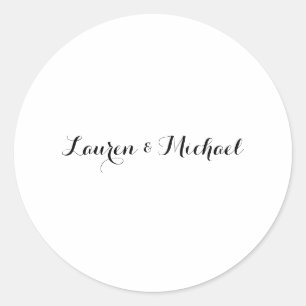 Wedding Elegant Minimalist Calligraphy Black White Classic Round Sticker