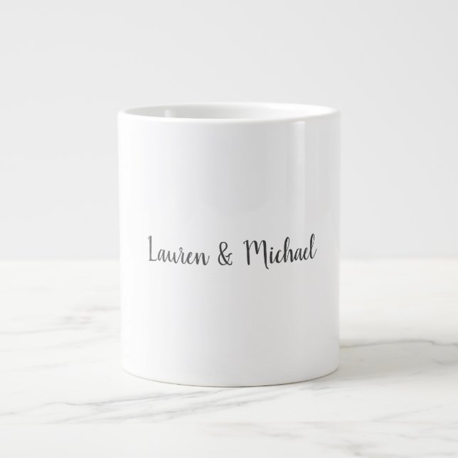Wedding Elegant Minimalist Calligraphy Black White Giant Coffee Mug (Front)