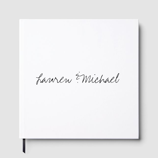 Wedding Elegant Minimalist Calligraphy Black White Guest Book (Front)